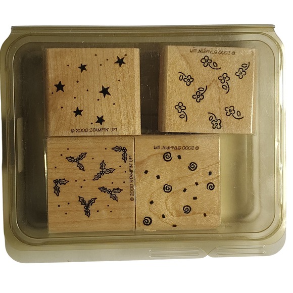 Other - Vintage Stampin Up Background‎ Basics Wood Mount Stamps 2000 Retired Set